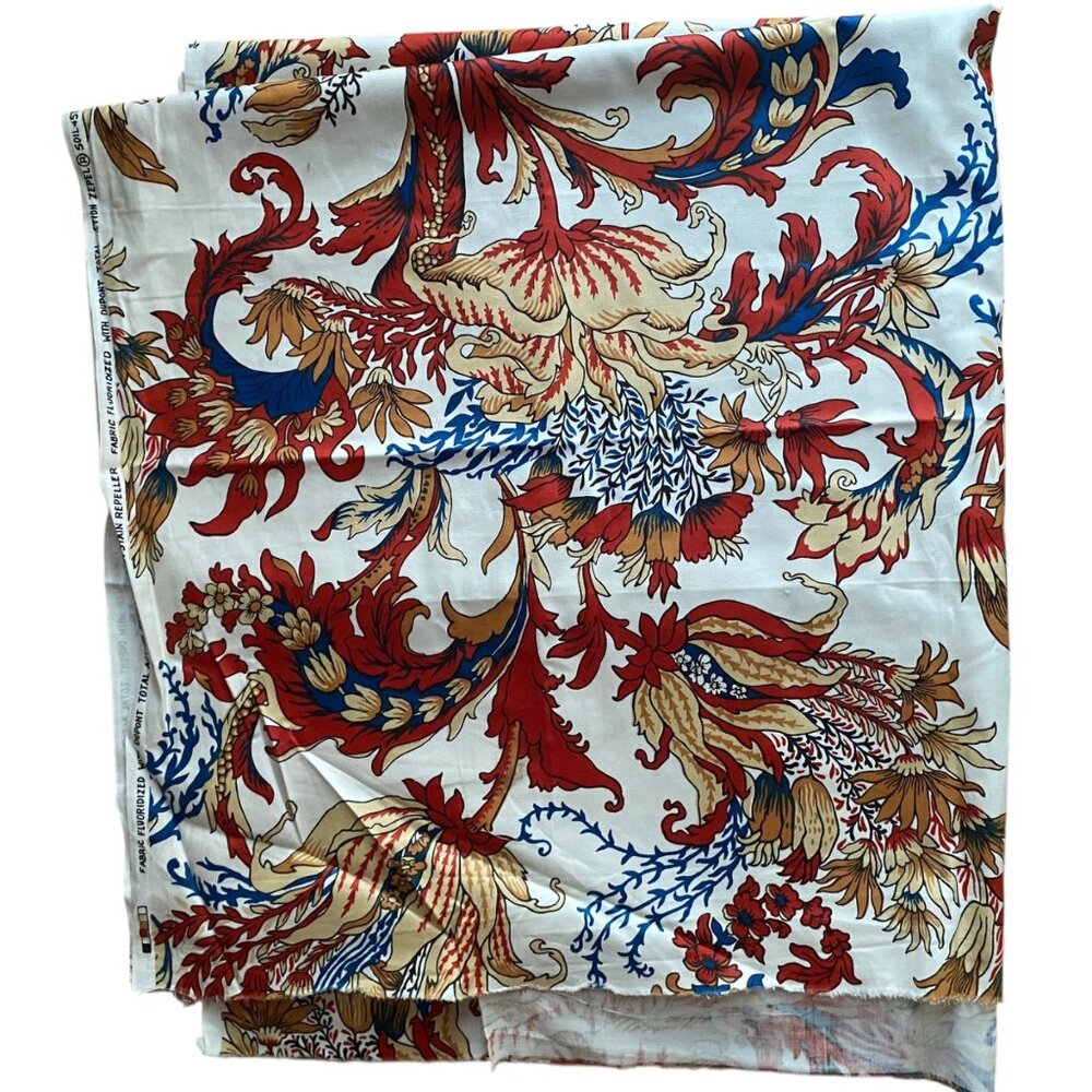 Cohama‎ Burma Hand-Printed Floral Red Blue Fabric Cotton Upholstery Jacobean